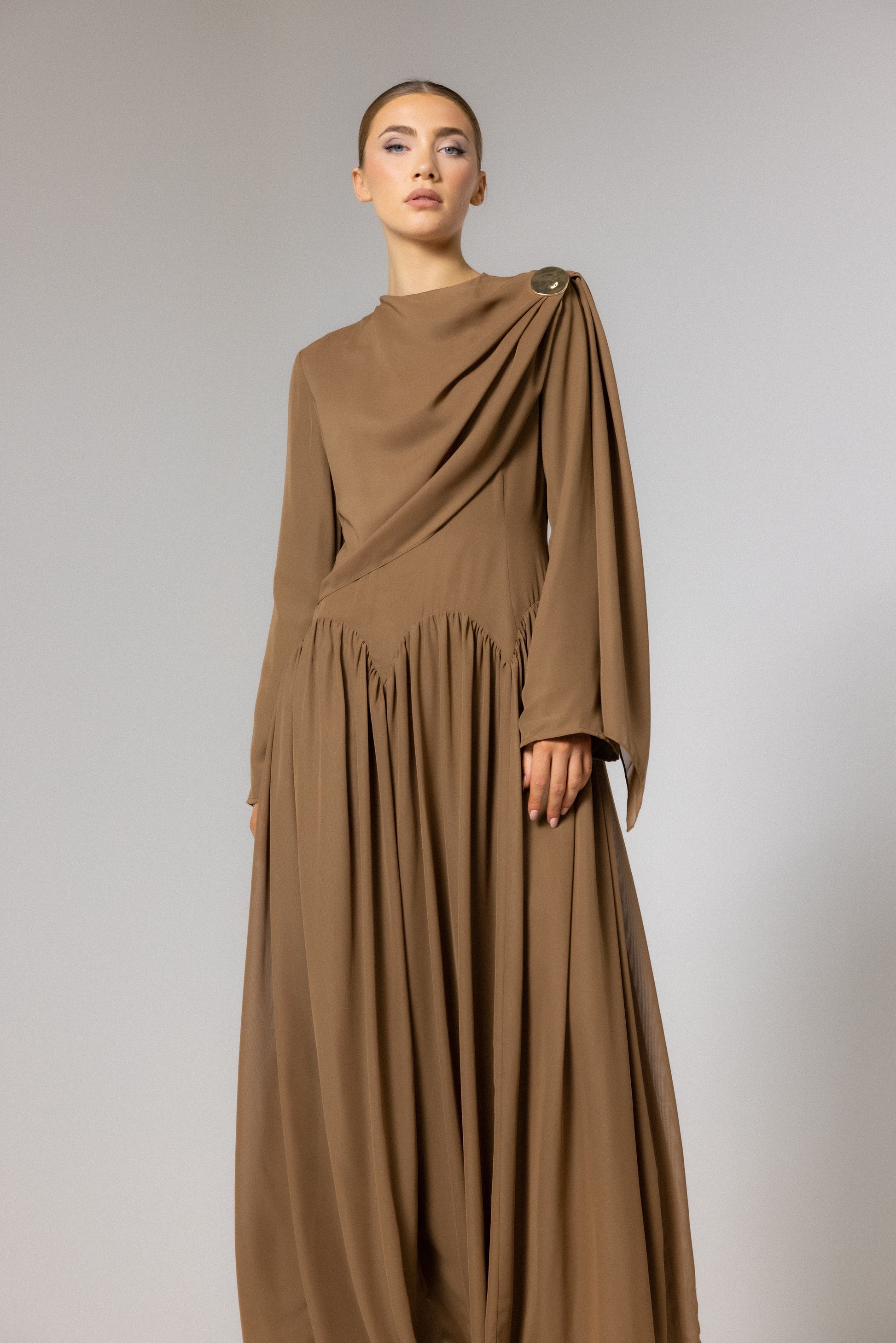 Muslim Maxi Dress Solid Color Full Length