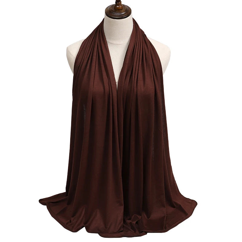 2023 New Modal Cotton Jersey Hijab Scarf Long Muslim Shawl Plain Soft Turban Tie Head Wraps for Women Africa Headband 170X60Cm