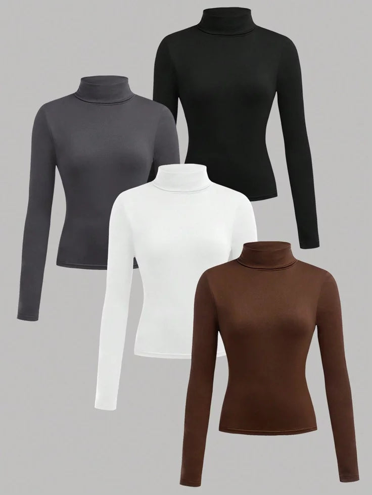 High Collar Knitted Solid Color Skin-Friendly Base Layer Top