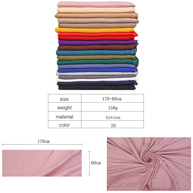 2023 New Modal Cotton Jersey Hijab Scarf Long Muslim Shawl Plain Soft Turban Tie Head Wraps for Women Africa Headband 170X60Cm