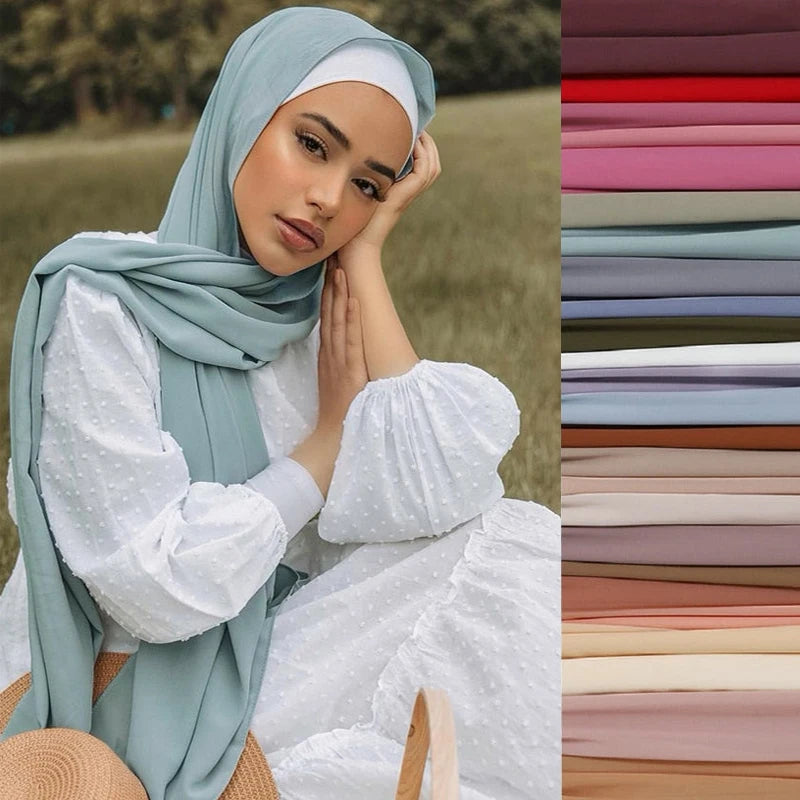 Women Muslim Chiffon Hijab Shawls Scarf Modal Cotton Jersey Hijabs Plain Soft for Woman Muslim Voile Head Wraps 70*180Cm Islamic