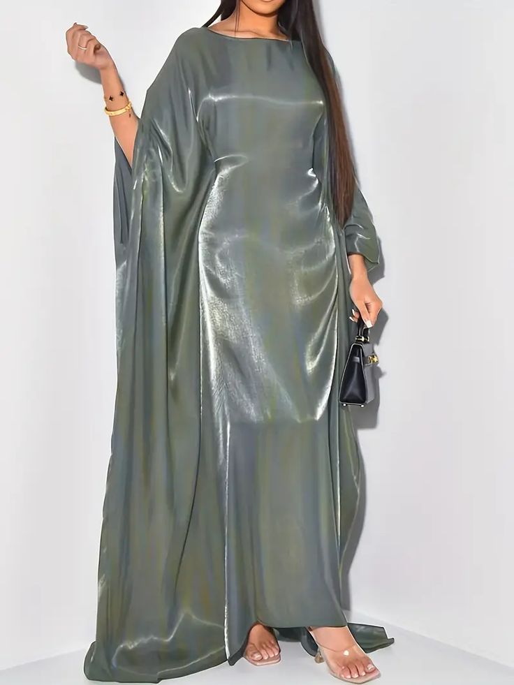 Comfy Ombre Satin Long Abaya Silky Batwing Dress