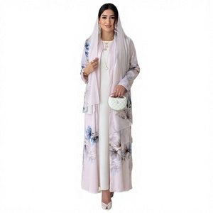 Chiffon & Satin Printed Abaya with Hijab