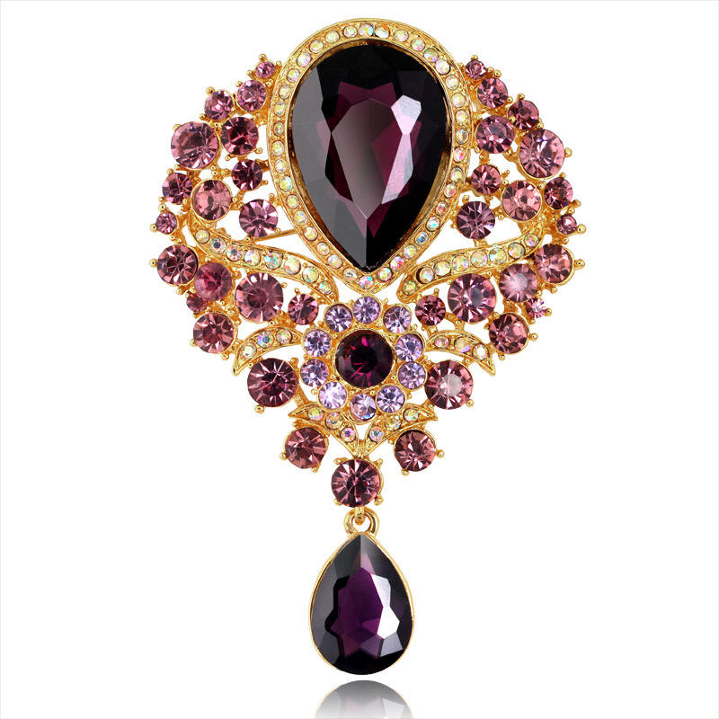 ig Tear Drop Design Crystal Rhinestone Brooch Pin