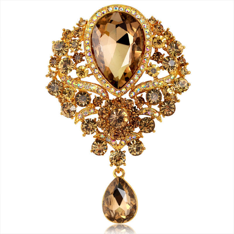 ig Tear Drop Design Crystal Rhinestone Brooch Pin