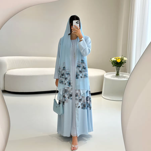 Chiffon & Satin Printed Abaya with Hijab