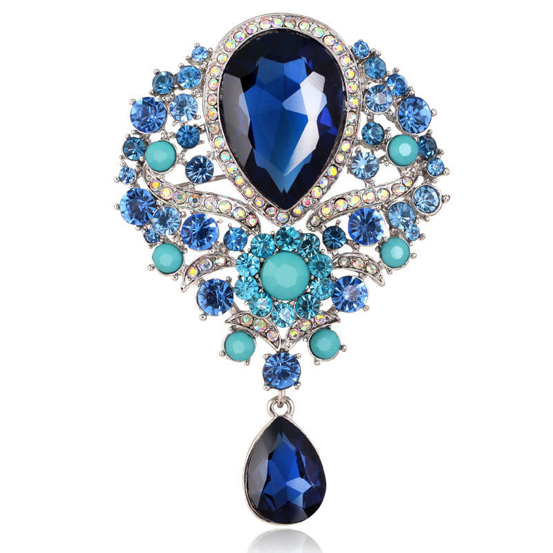 ig Tear Drop Design Crystal Rhinestone Brooch Pin