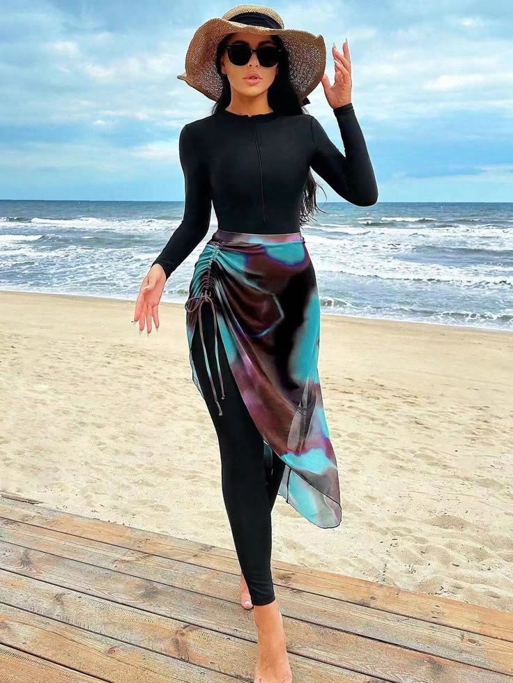 Velmora Long-sleeved burkini swimsuit, a one-piece women's summer beachwear fashion set