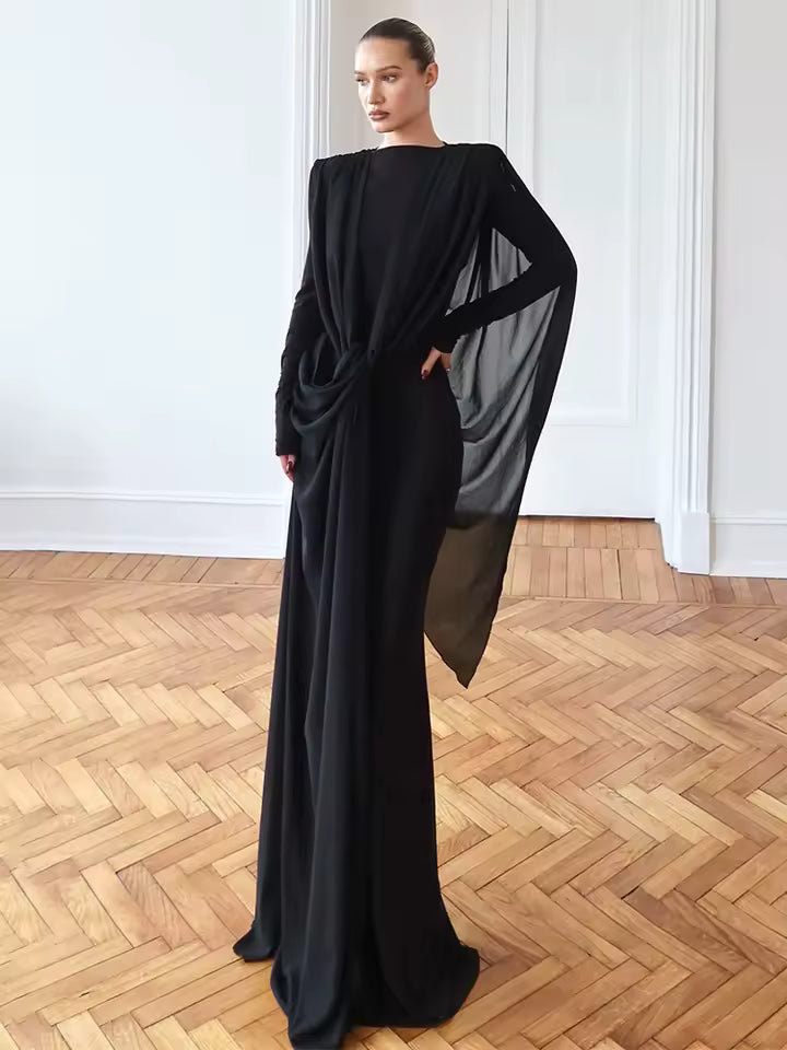 Shawl Patchwork Dress Women Swing Bandage Ruched