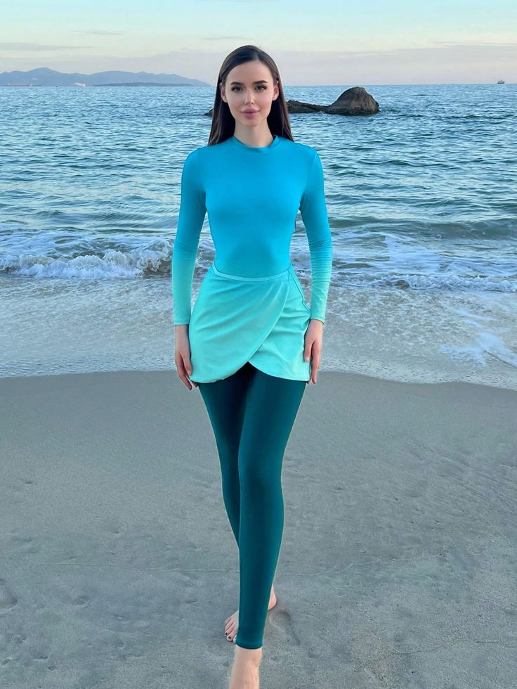 Summer Beach Long Sleeve Ombre One-Piece Swimsuit
