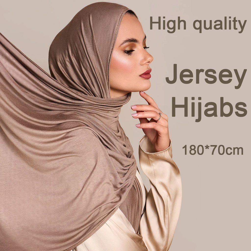 2023 New Modal Cotton Jersey Hijab Scarf Long Muslim Shawl Plain Soft Turban Tie Head Wraps for Women Africa Headband 170X60Cm